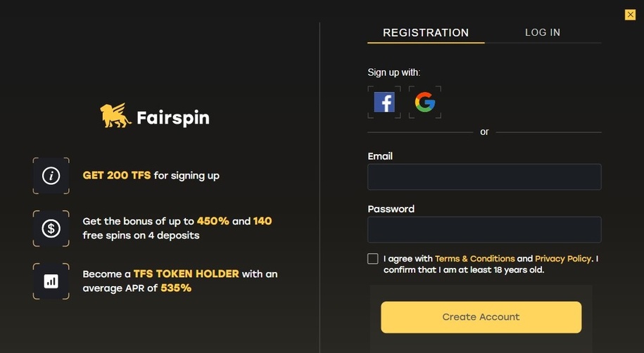 FairSpin casino registrace