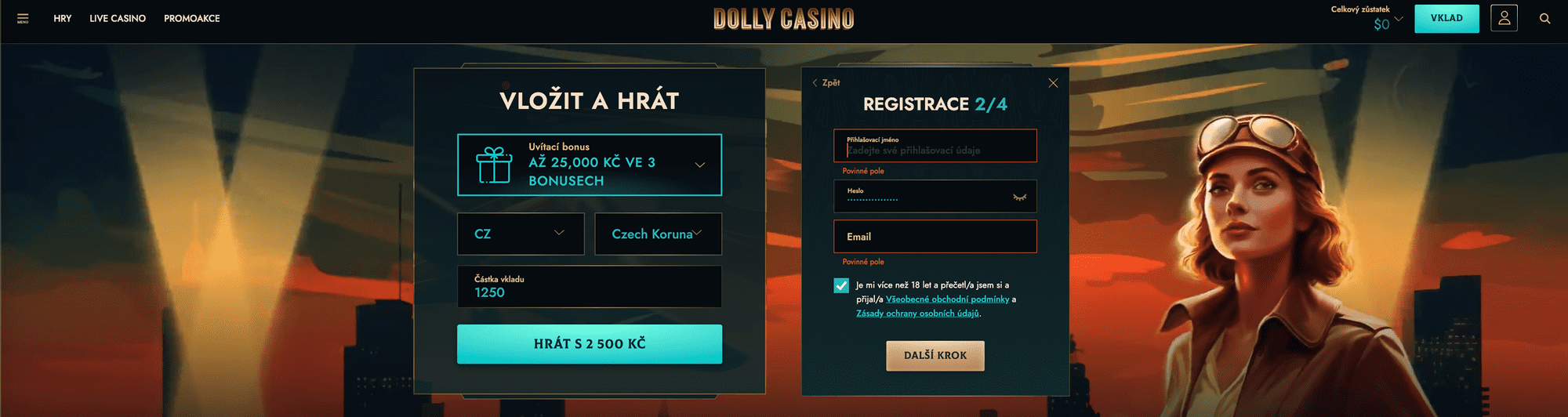 Registrace na webových stránkách Dolly Casino
