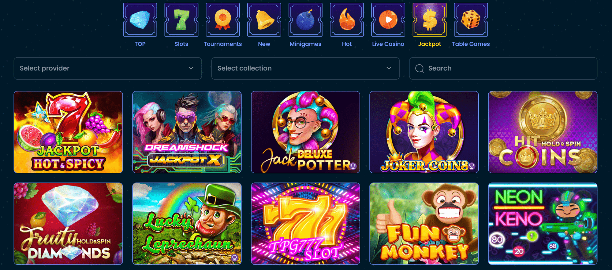 Rollino Casino Jackpot Games